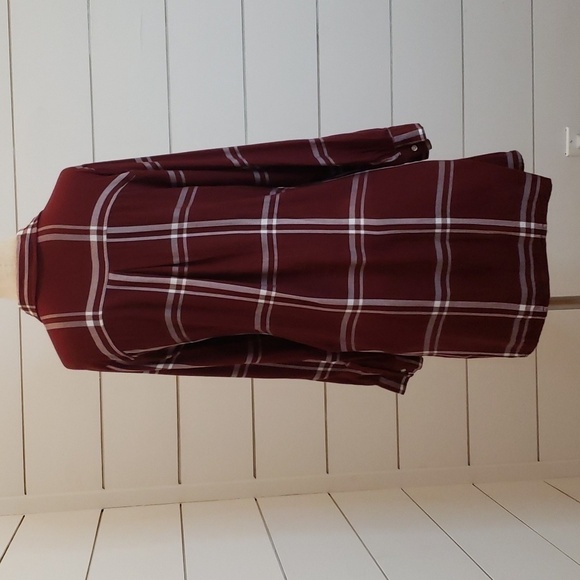 OLD NAVY large burgundy red and white plaid button down shirt midi dress - Picture 4 of 6